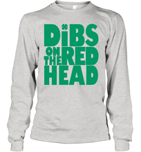 Load image into Gallery viewer, St Patrick's Day Shirt Dibs On The Redhead Funny Green Youth Long Sleeve