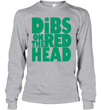 Load image into Gallery viewer, St Patrick's Day Shirt Dibs On The Redhead Funny Green Youth Long Sleeve