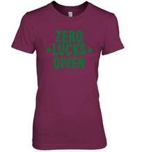 Load image into Gallery viewer, Zero Lucks Given Shirt Lucky Green St. Patrick's Day Premium Women's T-Shirt