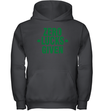 Load image into Gallery viewer, Zero Lucks Given Shirt Lucky Green St. Patrick's Day Youth Hoodie