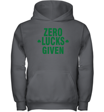 Load image into Gallery viewer, Zero Lucks Given Shirt Lucky Green St. Patrick's Day Youth Hoodie