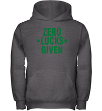 Load image into Gallery viewer, Zero Lucks Given Shirt Lucky Green St. Patrick's Day Youth Hoodie