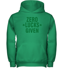 Load image into Gallery viewer, Zero Lucks Given Shirt Lucky Green St. Patrick's Day Youth Hoodie