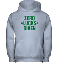 Load image into Gallery viewer, Zero Lucks Given Shirt Lucky Green St. Patrick's Day Youth Hoodie
