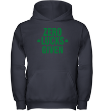 Load image into Gallery viewer, Zero Lucks Given Shirt Lucky Green St. Patrick's Day Youth Hoodie