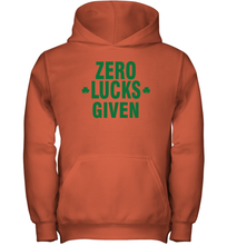 Load image into Gallery viewer, Zero Lucks Given Shirt Lucky Green St. Patrick's Day Youth Hoodie
