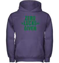 Load image into Gallery viewer, Zero Lucks Given Shirt Lucky Green St. Patrick's Day Youth Hoodie