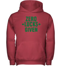 Load image into Gallery viewer, Zero Lucks Given Shirt Lucky Green St. Patrick's Day Youth Hoodie