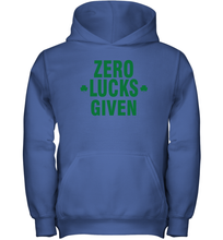 Load image into Gallery viewer, Zero Lucks Given Shirt Lucky Green St. Patrick's Day Youth Hoodie