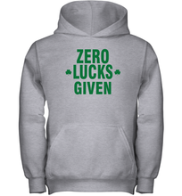 Load image into Gallery viewer, Zero Lucks Given Shirt Lucky Green St. Patrick's Day Youth Hoodie