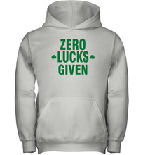 Load image into Gallery viewer, Zero Lucks Given Shirt Lucky Green St. Patrick's Day Youth Hoodie