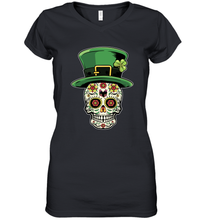 Load image into Gallery viewer, Sugar Skull Of Dead Shirt St. Patrick's Day Women's V-Neck T-Shirt