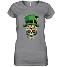 Load image into Gallery viewer, Sugar Skull Of Dead Shirt St. Patrick's Day Women's V-Neck T-Shirt