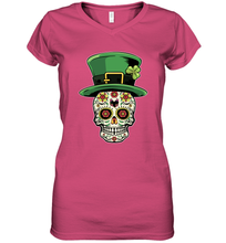 Load image into Gallery viewer, Sugar Skull Of Dead Shirt St. Patrick's Day Women's V-Neck T-Shirt
