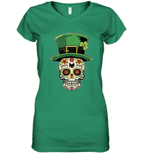 Load image into Gallery viewer, Sugar Skull Of Dead Shirt St. Patrick's Day Women's V-Neck T-Shirt