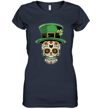 Load image into Gallery viewer, Sugar Skull Of Dead Shirt St. Patrick's Day Women's V-Neck T-Shirt