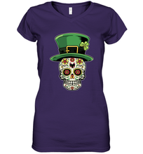Load image into Gallery viewer, Sugar Skull Of Dead Shirt St. Patrick's Day Women's V-Neck T-Shirt