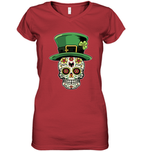 Load image into Gallery viewer, Sugar Skull Of Dead Shirt St. Patrick's Day Women's V-Neck T-Shirt