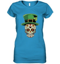 Load image into Gallery viewer, Sugar Skull Of Dead Shirt St. Patrick's Day Women's V-Neck T-Shirt