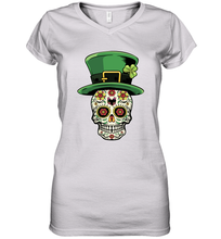 Load image into Gallery viewer, Sugar Skull Of Dead Shirt St. Patrick's Day Women's V-Neck T-Shirt
