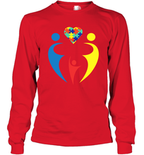 Load image into Gallery viewer, Family Shirt Trio Heart Puzzle Autism Awareness Long Sleeve T-Shirt