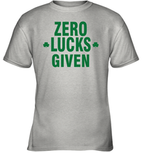Load image into Gallery viewer, Zero Lucks Given Shirt Lucky Green St. Patrick's Day Youth T-Shirt