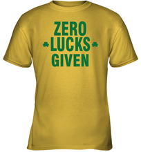 Load image into Gallery viewer, Zero Lucks Given Shirt Lucky Green St. Patrick's Day Youth T-Shirt