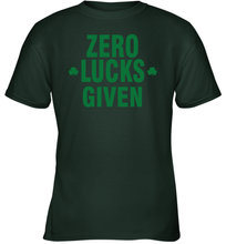Load image into Gallery viewer, Zero Lucks Given Shirt Lucky Green St. Patrick's Day Youth T-Shirt