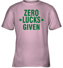 Load image into Gallery viewer, Zero Lucks Given Shirt Lucky Green St. Patrick's Day Youth T-Shirt