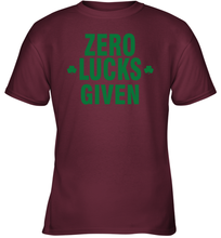 Load image into Gallery viewer, Zero Lucks Given Shirt Lucky Green St. Patrick's Day Youth T-Shirt