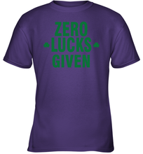Load image into Gallery viewer, Zero Lucks Given Shirt Lucky Green St. Patrick's Day Youth T-Shirt