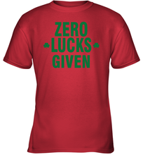 Load image into Gallery viewer, Zero Lucks Given Shirt Lucky Green St. Patrick's Day Youth T-Shirt