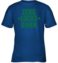 Load image into Gallery viewer, Zero Lucks Given Shirt Lucky Green St. Patrick's Day Youth T-Shirt