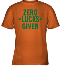 Load image into Gallery viewer, Zero Lucks Given Shirt Lucky Green St. Patrick's Day Youth T-Shirt
