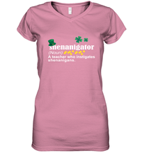 Load image into Gallery viewer, St Patrick's Irish Shenanigator A Teacher Who Instigates Shenanigans Women's V-Neck T-Shirt