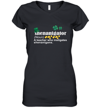 Load image into Gallery viewer, St Patrick's Irish Shenanigator A Teacher Who Instigates Shenanigans Women's V-Neck T-Shirt