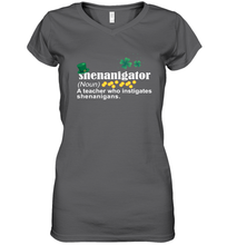 Load image into Gallery viewer, St Patrick's Irish Shenanigator A Teacher Who Instigates Shenanigans Women's V-Neck T-Shirt