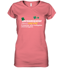 Load image into Gallery viewer, St Patrick's Irish Shenanigator A Teacher Who Instigates Shenanigans Women's V-Neck T-Shirt