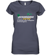 Load image into Gallery viewer, St Patrick's Irish Shenanigator A Teacher Who Instigates Shenanigans Women's V-Neck T-Shirt