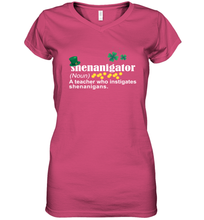 Load image into Gallery viewer, St Patrick's Irish Shenanigator A Teacher Who Instigates Shenanigans Women's V-Neck T-Shirt