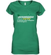Load image into Gallery viewer, St Patrick's Irish Shenanigator A Teacher Who Instigates Shenanigans Women's V-Neck T-Shirt