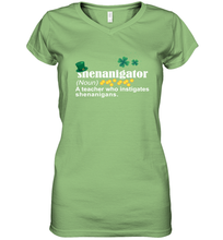 Load image into Gallery viewer, St Patrick's Irish Shenanigator A Teacher Who Instigates Shenanigans Women's V-Neck T-Shirt