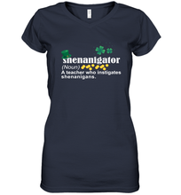 Load image into Gallery viewer, St Patrick's Irish Shenanigator A Teacher Who Instigates Shenanigans Women's V-Neck T-Shirt