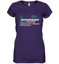 Load image into Gallery viewer, St Patrick's Irish Shenanigator A Teacher Who Instigates Shenanigans Women's V-Neck T-Shirt