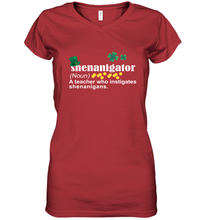 Load image into Gallery viewer, St Patrick's Irish Shenanigator A Teacher Who Instigates Shenanigans Women's V-Neck T-Shirt