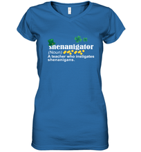 Load image into Gallery viewer, St Patrick's Irish Shenanigator A Teacher Who Instigates Shenanigans Women's V-Neck T-Shirt
