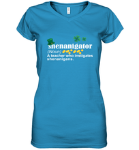 Load image into Gallery viewer, St Patrick's Irish Shenanigator A Teacher Who Instigates Shenanigans Women's V-Neck T-Shirt
