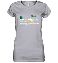 Load image into Gallery viewer, St Patrick's Irish Shenanigator A Teacher Who Instigates Shenanigans Women's V-Neck T-Shirt