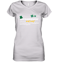 Load image into Gallery viewer, St Patrick's Irish Shenanigator A Teacher Who Instigates Shenanigans Women's V-Neck T-Shirt