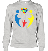 Load image into Gallery viewer, Family Shirt Trio Heart Puzzle Autism Awareness Youth Long Sleeve